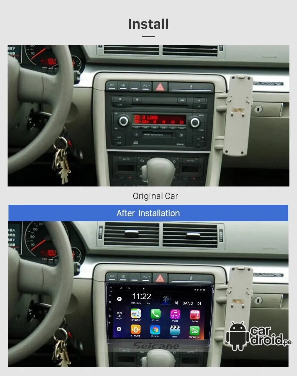 Radio Android Audi A4 2002 - 2008 Radio Android Homologada, pantalla táctil, modelo original, instalada