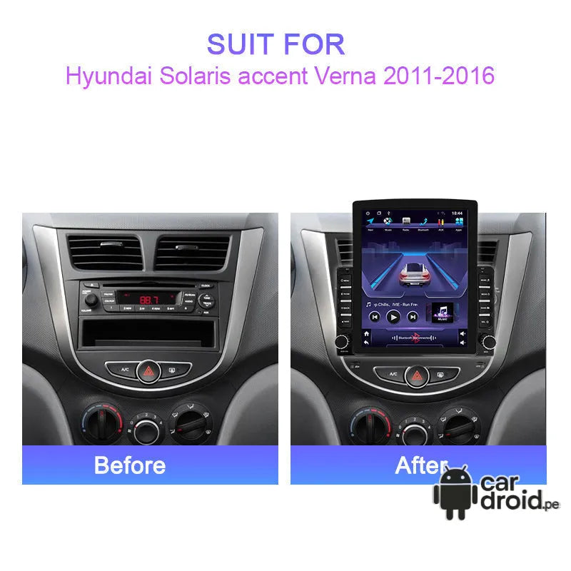 Radio Android Hyundai Accent 2012 - 2017 Radio Android vertical homologada, pantalla táctil, modelo original, instalada